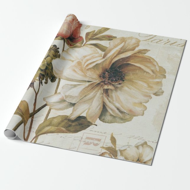 Vintager Chinese Rose Geschenkpapier (Ungerollt)