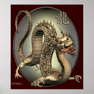 Vintager chinesischer Drache-Druck Poster