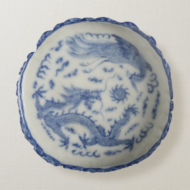 Vintager chinesischer Drache Monaco Rundes Kissen (Vorderseite)
