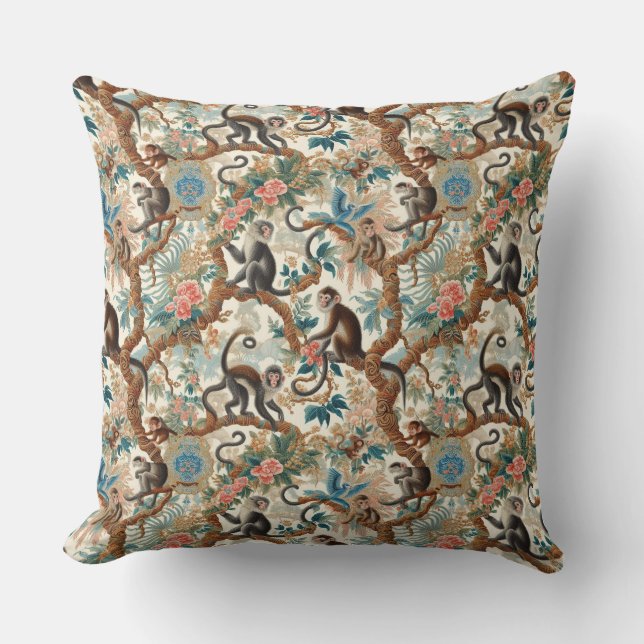 Vintager Chinoiserie Monkey Kissen (Vorderseite)