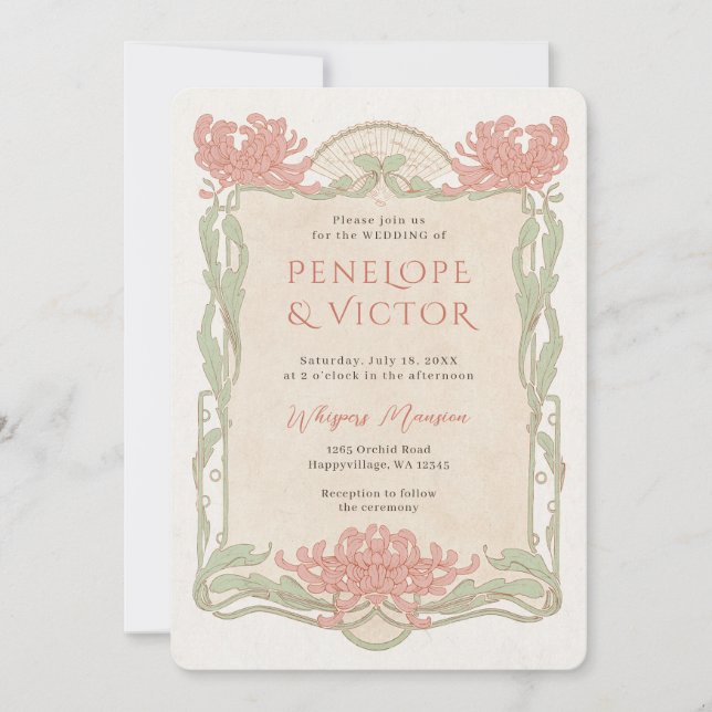 Vintager Chrysanthemum Rahmen Hochzeitsempfang Einladung (Vorderseite)