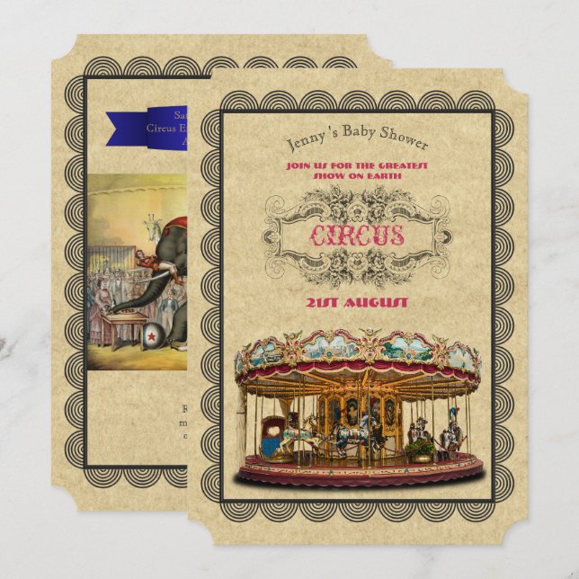 Vintager Circus Baby Dusche Einladungen Karneval (Vorne/Hinten)