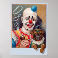 Vintager Circus Clown mit seinem Circus Mops Dog P