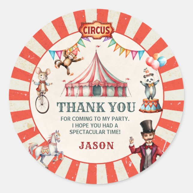 Vintager Circus Karneval Geburtstag Runder Aufkleber (Vorderseite)