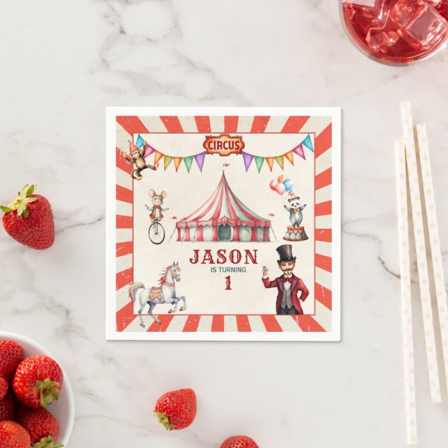 Vintager Circus Karneval Geburtstagspapier Napoleo Serviette (Beispiel)