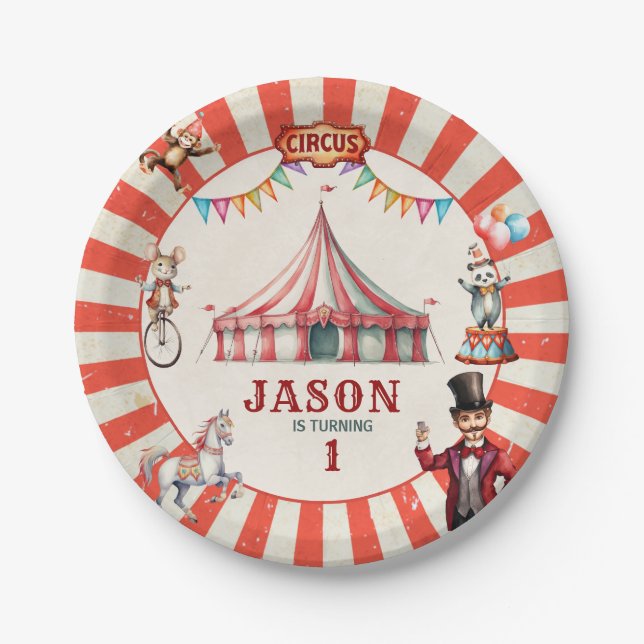 Vintager Circus Karneval Geburtstagsplatte Pappteller (Vorderseite)