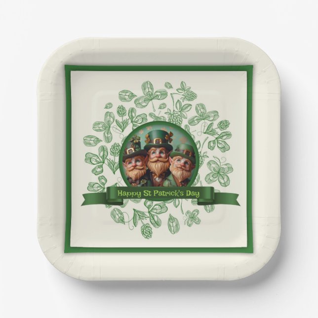 Vintager Clover St Patrick's Day Leprechauns PPP Pappteller (Vorderseite)