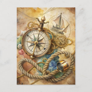Vintager Compass Nautic Sailing Ocean Adventure Postkarte