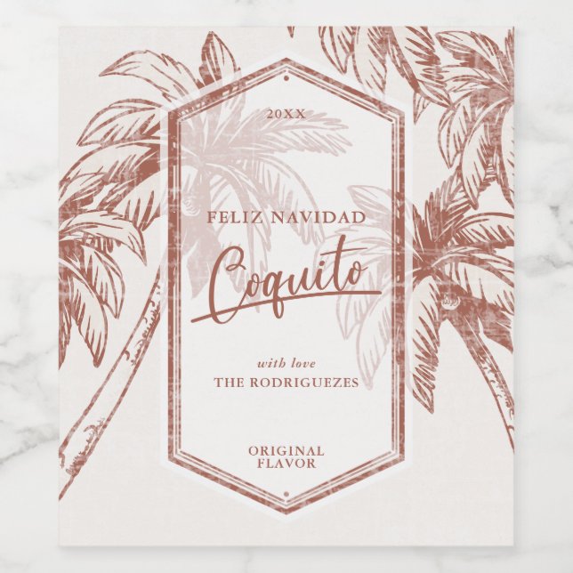 Vintager Coquito Tropical Palm Tree Weinetikett (Einzelnes Label)
