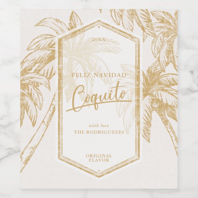 Vintager Coquito Tropical Palm Tree Weinetikett (Einzelnes Label)