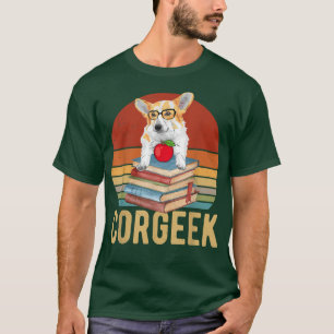 Vintager Corgeek Corgi Dog Book Reader erster Tag T-Shirt