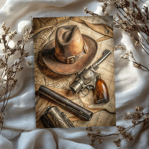 Vintager Cowboy mit Wasserfarbe, alte Schatzkarte Seidenpapier