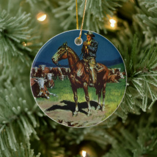 Vintager Cowboy, Zuchtrinder auf dem Bauernhof Keramikornament