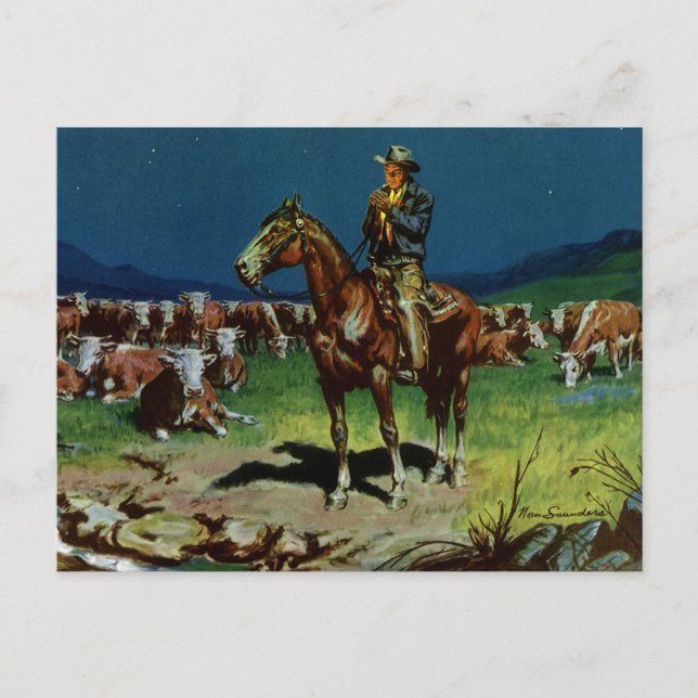 Vintager Cowboy, Zuchtrinder auf dem Bauernhof Postkarte (Vorderseite)