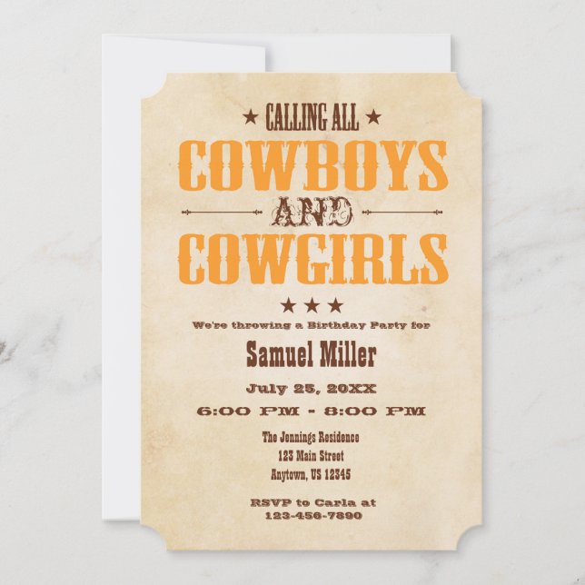 Vintager Cowboy zum Geburtstag Einladung (Vorderseite)