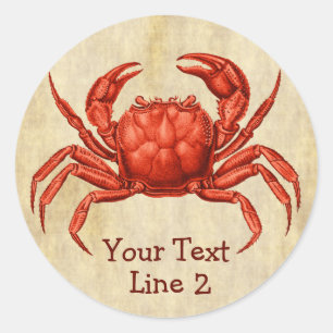 Vintager Crab Design Personalisierter Text Runder Aufkleber