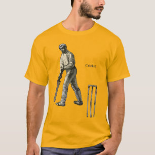 Vintager Cricket-Player mit Bat und Wicket T-Shirt