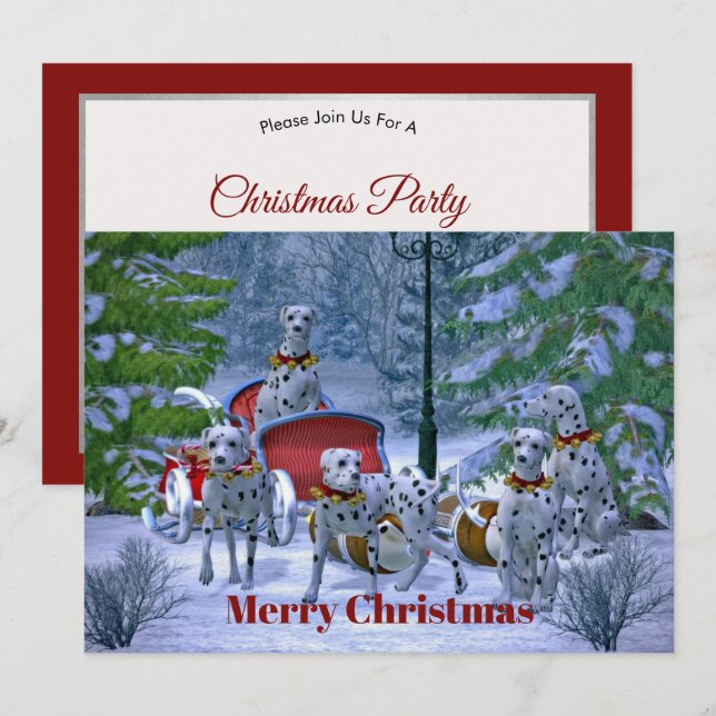 Vintager Dalmatiner Sleigh Snow Weihnachten Einladung (Vorne/Hinten)