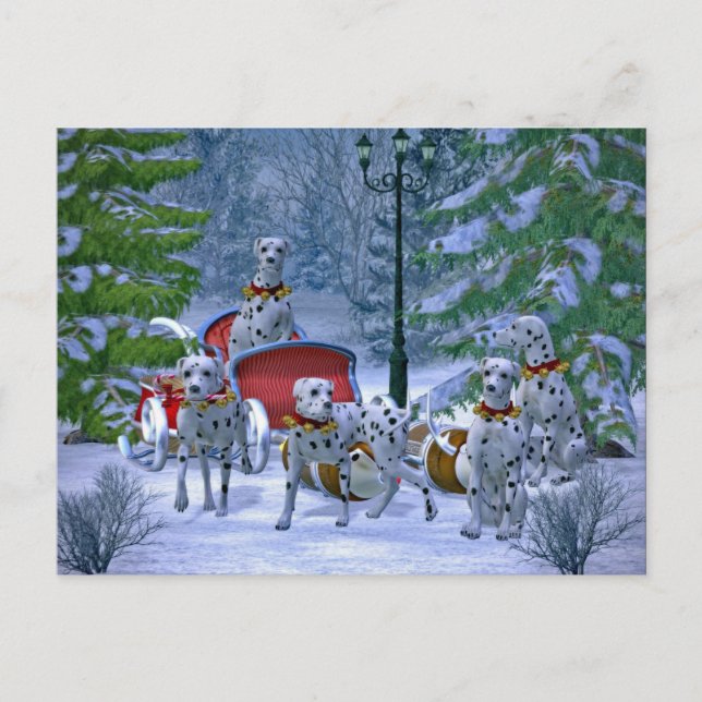 Vintager Dalmatiner Sleigh Snow Weihnachten Postkarte (Vorderseite)