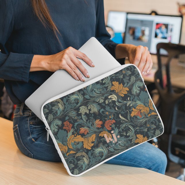 Vintager Damask Monogram-Notebookschlauch Laptopschutzhülle (Von Creator hochgeladen)