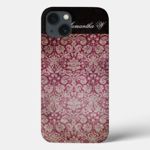 Vintager Damask Wein, Personalisierter iPhone Case