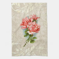Vintager Damast und Rose Küchentücher