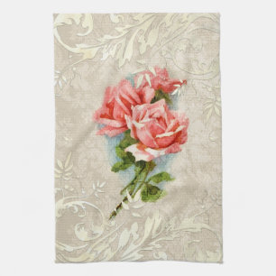 Vintager Damast und Rosen-Küchen-Tuch Geschirrtuch