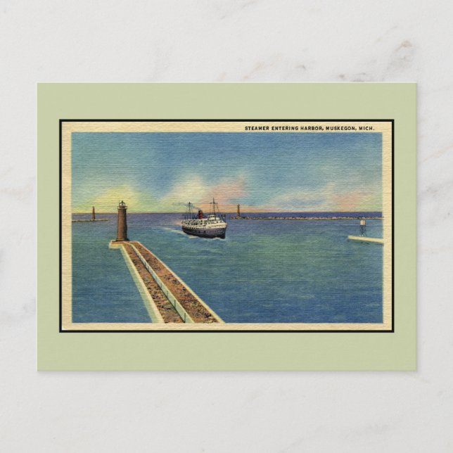 Vintager Dampfer in den Hafen Muskegon MI Postkarte (Vorderseite)