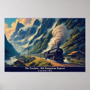 Vintager Dampfzug in den patagonischen Bergen Poster