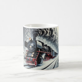 Vintager Dampfzug in einem Schneewald Kaffeetasse