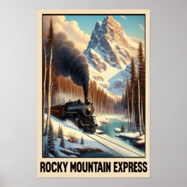 Vintager Dampfzug in einer Bergwelt Poster