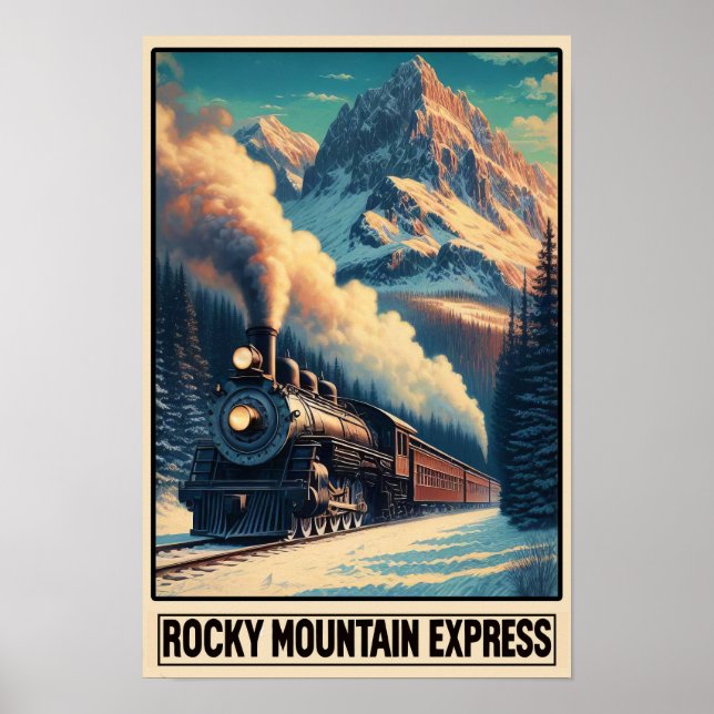 Vintager Dampfzug in einer Bergwelt Poster (Vorne)