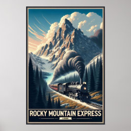 Vintager Dampfzug in einer Bergwelt Poster