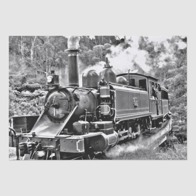 Vintager Dampfzug in Schwarz/Weiß Motor Seidenpapier (Vorderseite)