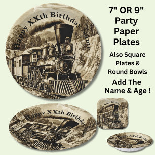 Vintager Dampfzug Man's Birthday Party Paper Pla Pappteller