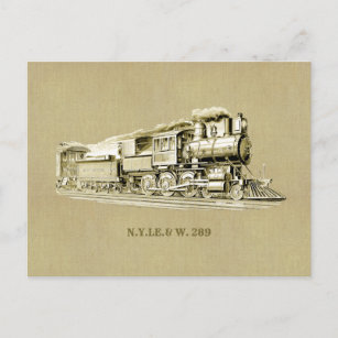 Vintager Dampfzug Motor Lokomotive Zeichnend Postkarte