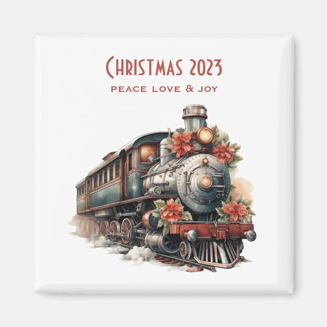 Vintager Dampfzug Traditionelle Weihnachtsfeiertag Magnet (Vorne)