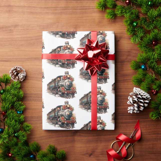 Vintager Dampfzug Traditionelles Weihnachtsmuster Geschenkpapier (Feiertagsgeschenk)