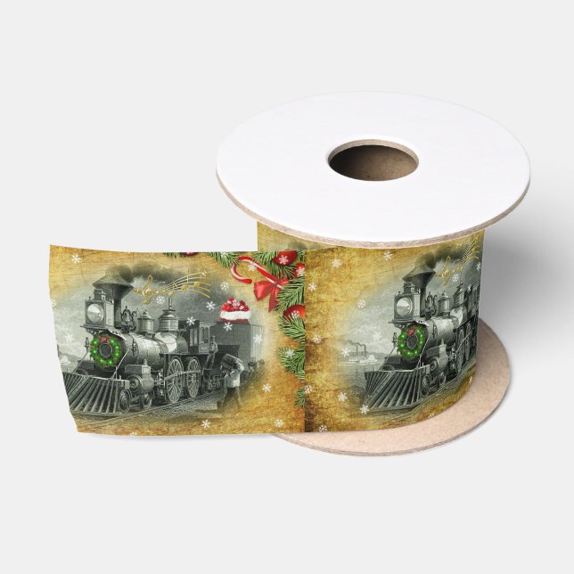 Vintager Dampfzug Weihnachten Satinband (Spule)