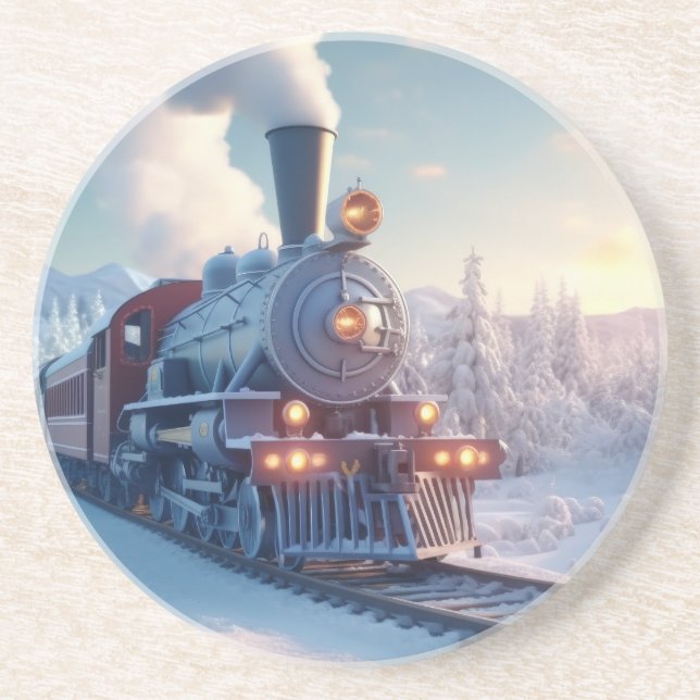 Vintager Dampfzug Winterlandschaft Schneeberg Getränkeuntersetzer (Vorne)