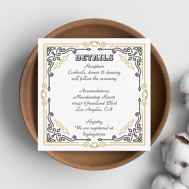Vintager Deko Art Elegante Schwarz-weiße Hochzeit Begleitkarte (Von Creator hochgeladen)