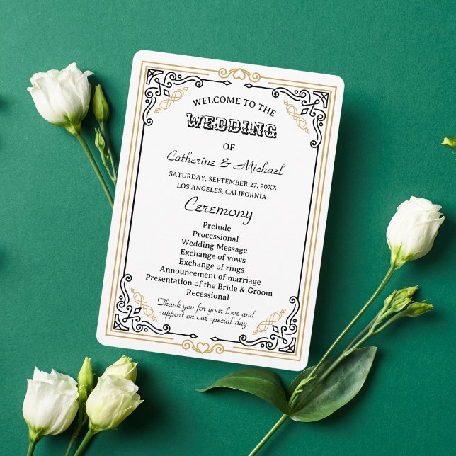 Vintager Deko Art Elegante Schwarz-weiße Hochzeit Programm (Von Creator hochgeladen)