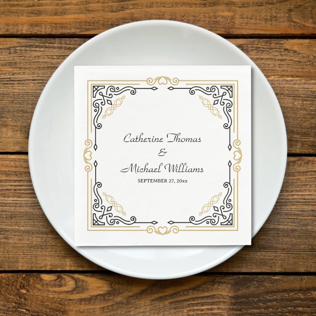 Vintager Deko Art Elegante Schwarz-weiße Hochzeit Serviette (Von Creator hochgeladen)