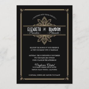Vintager Deko Black & Gold Hochzeitsempfang Einladung