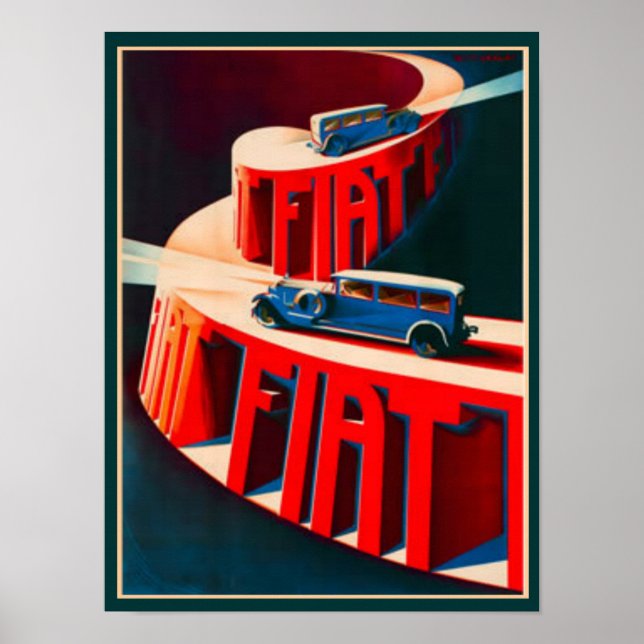 Vintager Deko Fiat Poster 12 x 16 (Vorne)