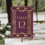 Vintager Deko Frame Burgundy Gold Wedding Tischnummer<br><div class="desc">Diese elegante,  Vintag inspiriert Hochzeitskarte mit einer geometrischen Rahmen aus Imitaten mit goldfarbenem Deko auf bordeauxrotem Hintergrund. Das Wort "Tisch" erscheint im goldfarbenen dekorativen Schriftart der 20er Jahre. (Bearbeiten Sie die Tischnummer für jede einzelne Karte separat.)</div>