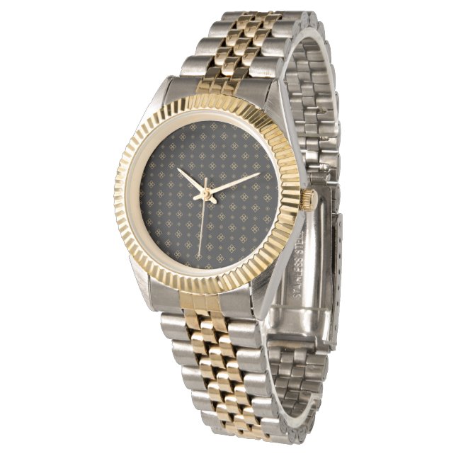 Vintager Designer Gold Diamond Muster Armbanduhr (Schrägansicht)