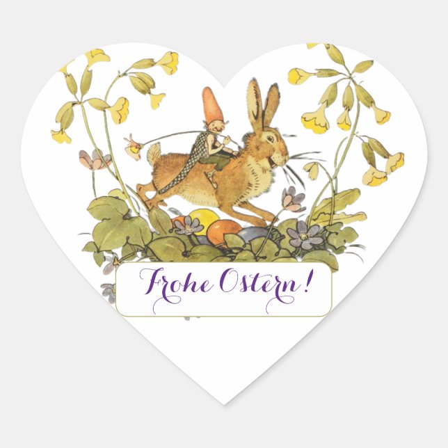 Vintager deutscher Ostern Herz-Aufkleber (Vorderseite)