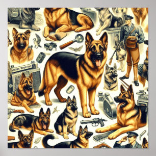 Vintager deutscher Schäferhund nahtlos Poster