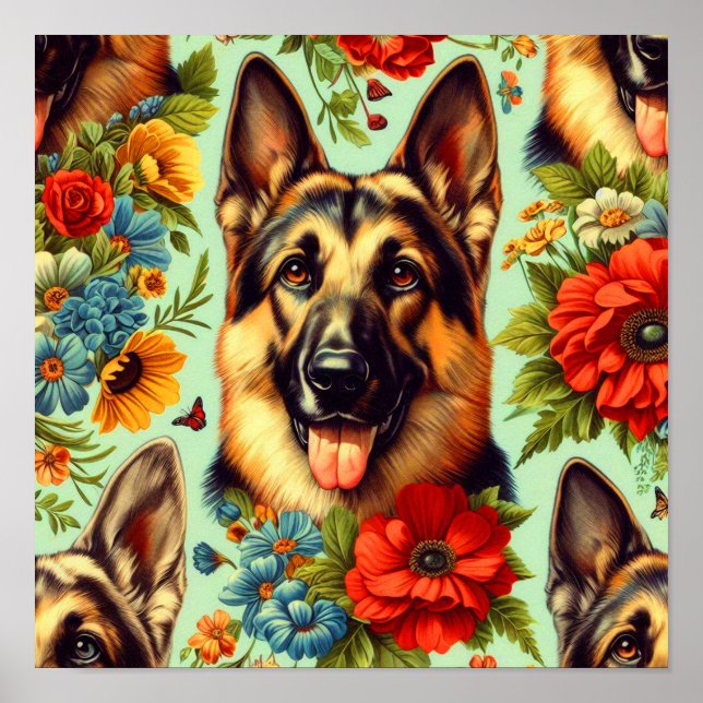 Vintager deutscher Schäferhund Poster (Vorne)